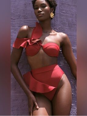 Andrea Iyamah Kiara Ruffled Bikini Top Bottom 2-Piece Set Swimsuit NWT Size 2